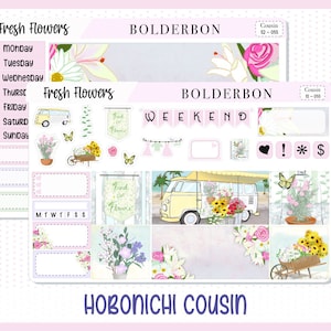 FRESH FLOWERS &quot;Hobonichi Cousin&quot; || Hand drawn Weekly Sticker Kit Planner Stickers, Painting, Spring, Artist, Flowers