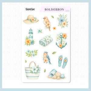 SHORELINE Decorative Sticker Sheet || Shoreline Theme, Aesthetic Journal Stickers, Journaling Stickers, Shoreline, Coastal Beach and Nautica