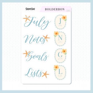 JULY Header Stickers || Shoreline Theme, Aesthetic Journal Stickers, Journaling Stickers, Shoreline, Coastal Beach and Nautical Vibe Planner