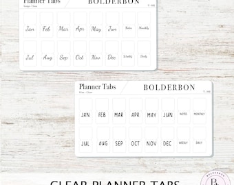 CLEAR PLANNER TABS || Hobonichi Tabs, Weeks, Cousin, A6, B6, Tab Dividers, Monthly Tabs, Tab Stickers, Divider Tabs, Minimal