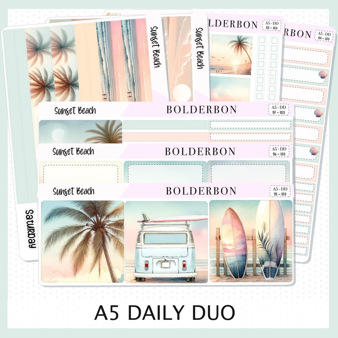 Sunset Beach • A5 Daily Duo • Planner Stickers • Erin Condren Sticker ...