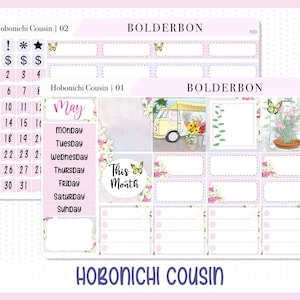 MAI Hobonichi Cousin et A5 Jour Gratuit || Kit d'autocollants de planificateur mensuel, fleurs, printemps, fête des mères