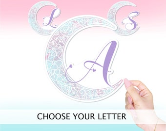 FLORAL MOON MONOGRAM || Vinyl Sticker, Decal, Laptop, Planner Sticker, Hobonichi, High Quality Laminated, 3 Inches
