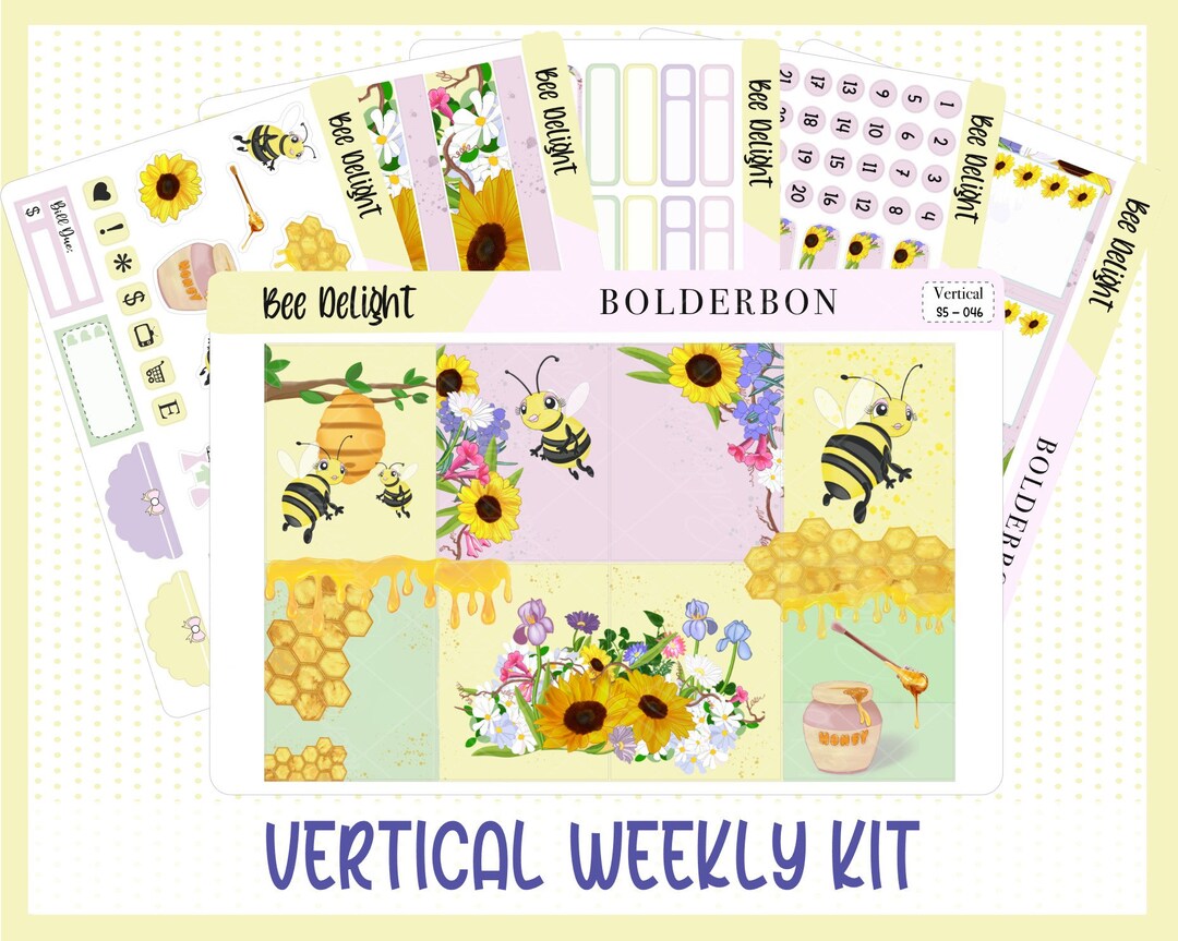 Bee Delight • Weekly Sticker Kit • Planner Stickers • 7x9 Vertical Erin ...