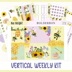 BEE DELIGHT // Kit de pegatinas para planificador semanal vertical para Erin Condren, Recollections, Plum Paper, MakseLife y más.