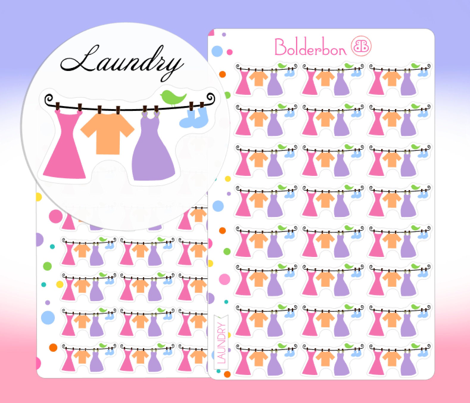 LAUNDRY Planner Stickers || Wash, Fold, Dry, Hang, Chores, Clean, Doo…