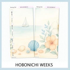 MORNING TIDE Hobonichi Weeks || Aesthetic Coastal Beach and Nautical Vibe Weekly Planner Sticker Kit