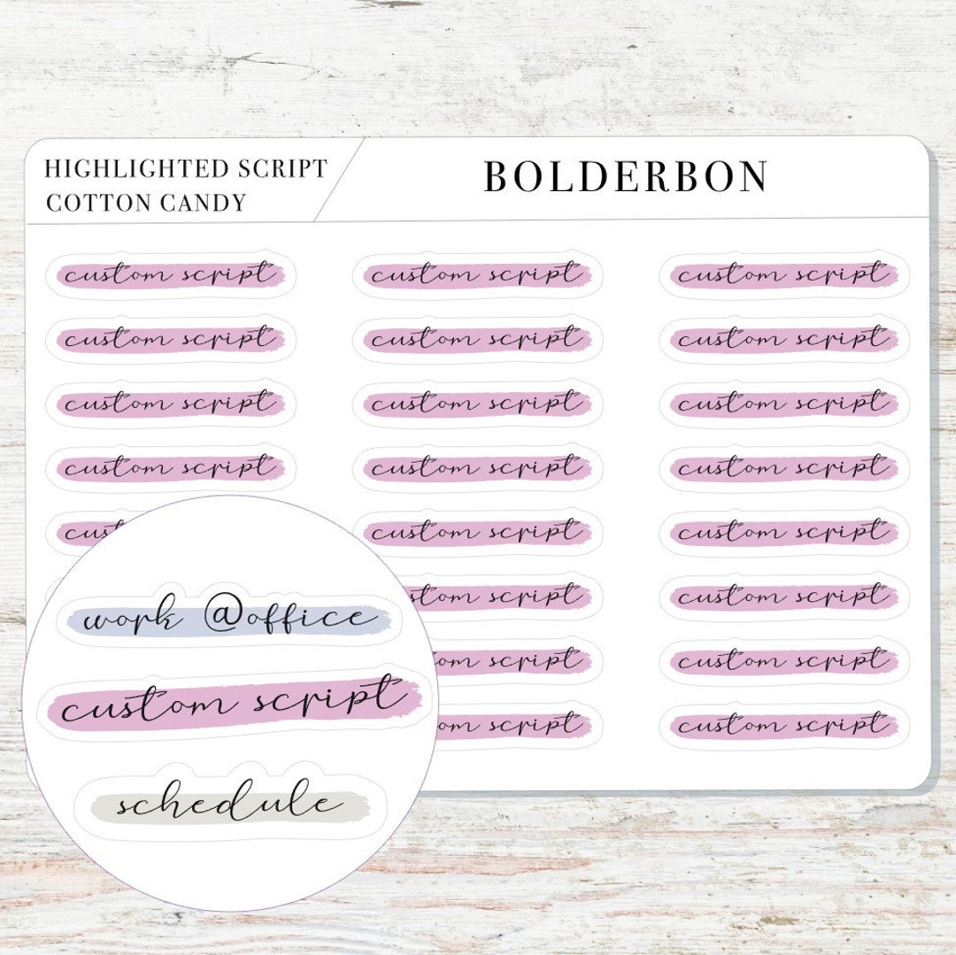 CUSTOM Highlighted Script Stickers || 24+ Word Font Matte White or ...