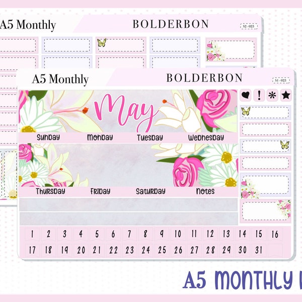 A5 MONTHLY KIT "May" || Erin Condren Planner Sticker Kit for Compact Vertical, A5 Daily Duo, A5 Horizontal, Spring Studio, Flowers