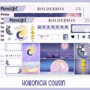 PRIMO HOBONICHI "Moonlight" || Kit de adesivos para planejador semanal, desenhados à mão, adesivos de lua