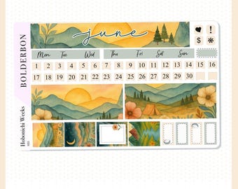 June • Hobonichi Weeks • Monthly Sticker Kit • Planner Stickers