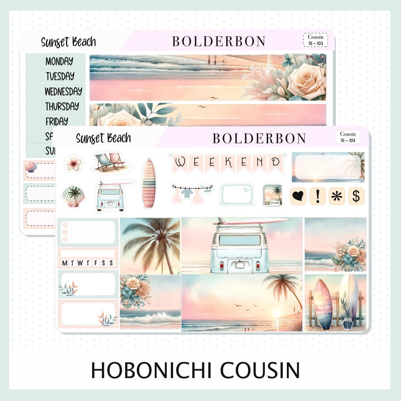 Sunset Beach • Hobonichi Cousin • Weekly Sticker Kit • Planner Stickers ...