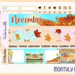 Kit de pegatinas mensuales de NOVIEMBRE de 7 x 9 // Erin Condren, Recuerdos, Pegatinas para planificador, Otoño