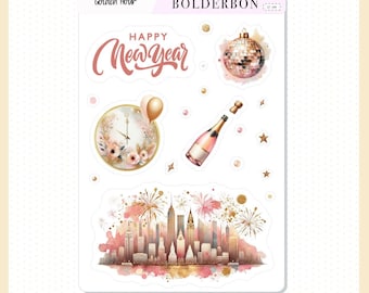 Golden Hour New Year Stickers • New Year's Planner Stickers • Celebration Journal Stickers • Fireworks Stickers • Holiday Deco Sheet