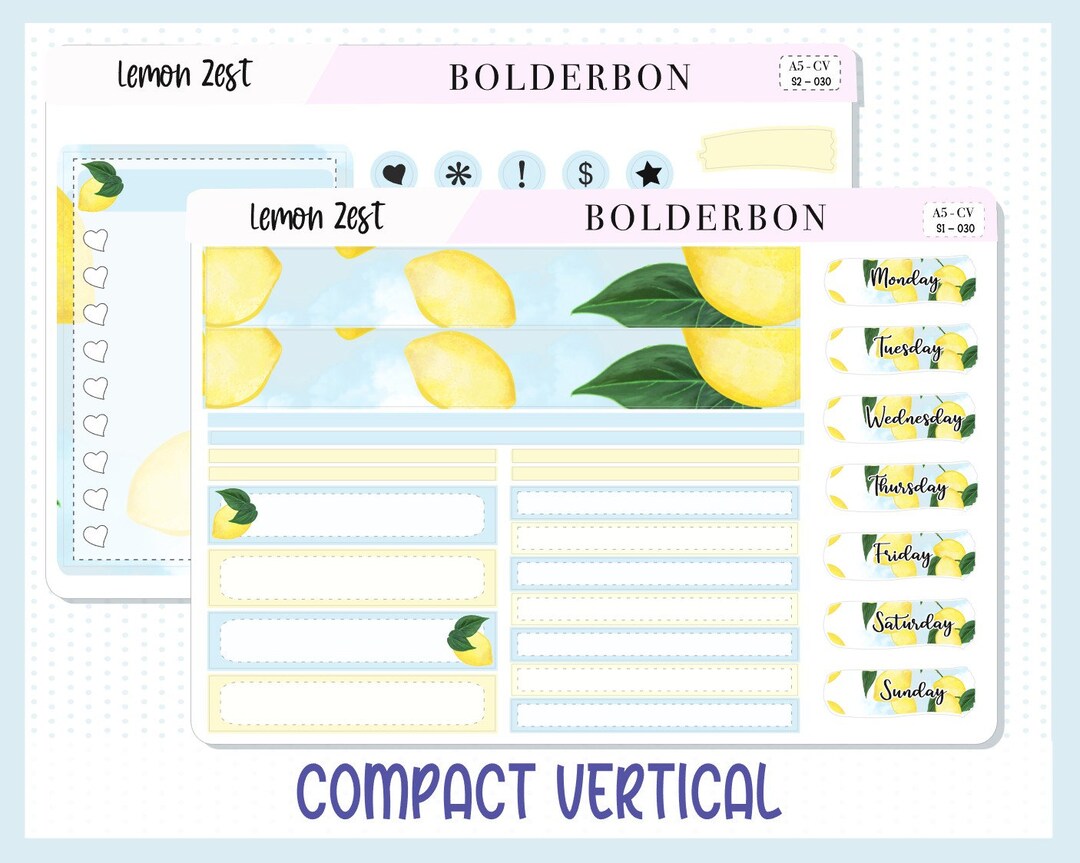LEMON ZEST A5 Compact Vertical Planner Sticker Kit - Etsy