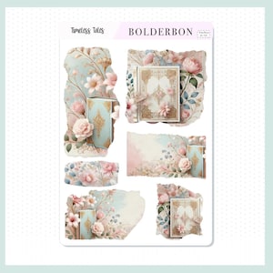 CUENTOS ATEMPORALES // Pegatinas de diario Torn Pieces, estilo libresco, floral, elegante