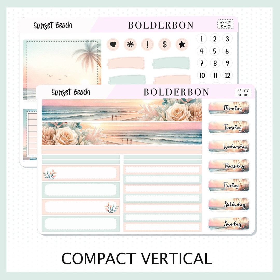 SUNSET BEACH compact Vertical A5 Planner Sticker Kit - Etsy