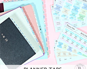 PLANNER TABS Laminated || Hobonichi Tabs, Weeks, Cousin, A6, B6, Tab Dividers, Monthly Tabs, Tab Stickers, Divider Tabs, Colorful, Minimal
