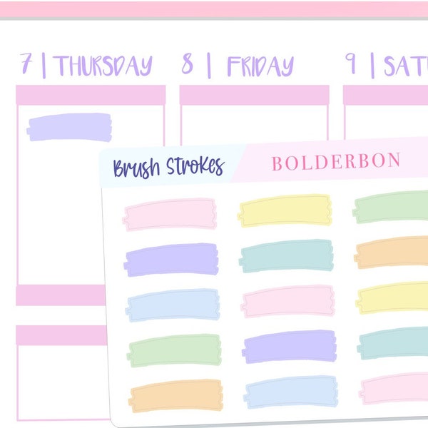 BRUSH STROKES Pastel || Planner Sticker Labels, Paint Brush swatches, Colorful, Pastel, Minimal, Functional