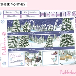 Maandelijkse stickerkit DECEMBER || Handgetekende maandplannerstickers