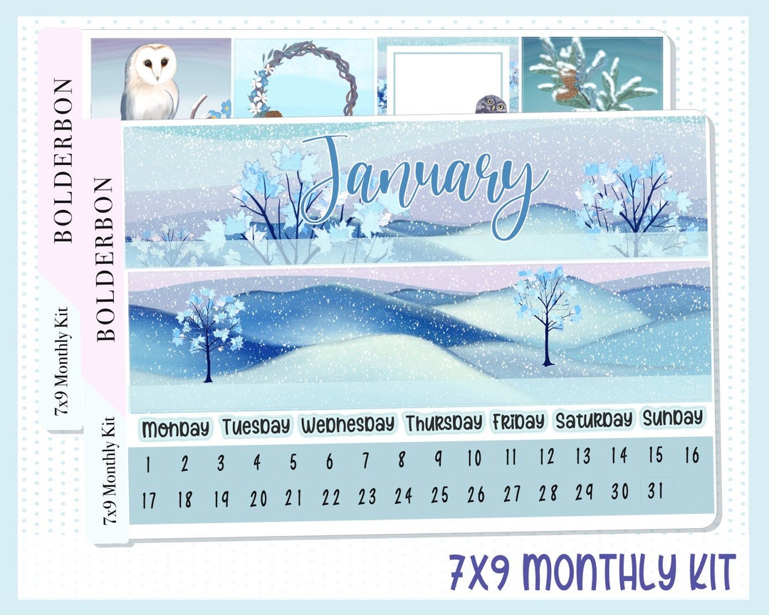 JANUARY 7x9 Monthly Sticker Kit || Erin Condren, Recollections, Planner Stickers, Winter, Snow ...