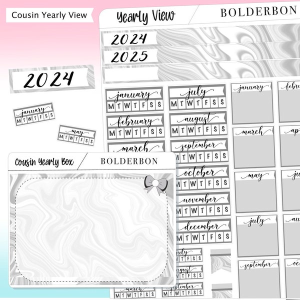 2024 HOBONICHI COUSIN Yearly View || Monochrome Monthly Headers, Calendar Stickers, Year At A Glance, Hobonichi Weeks Kit,