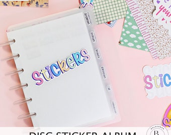 DISC STICKER ALBUM || Clear Disc Album, 5x7 Reusable Sticker Sheets, Cover, Dividers, Release Paper, Discs, Pouch, Labels