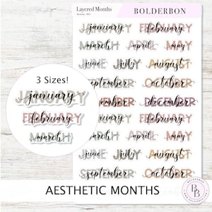 Esthetische gelaagde maandstickers || Maandlabels voor planners, tijdschriften en kalenders