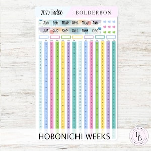 2025 YEARLY INDEX Hobonichi Weeks || Colorful, Date Strips, Monthly Headers, Calendar Stickers, Year At A Glance, Hobonichi Weeks Kit