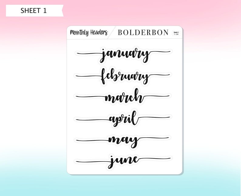 February Calander Header Monthly Header Stickers • Planner Stickers • Script • Neutral ...