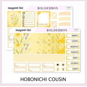 HONEYCOMB FIELD Hobonichi Cousin // Kit di adesivi per planner A5, api estetiche, fiori e atmosfera accogliente in stile fattoria, adesivi per planner settimanale (copia)