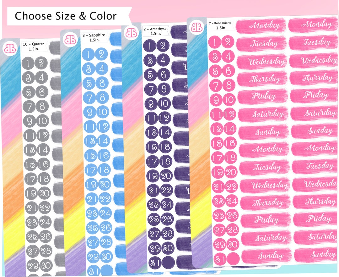 Day Code Stickers DATE COVER STICKERS | Colorful Script Planner Stickers, Days of the ...