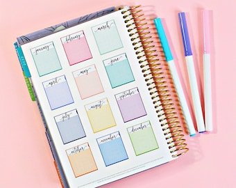 A5 Yearly View || Planner Stickers for Erin Condren Monthly Headers, Compact Vertical, Daily Duo, A5 Horizontal, Year At A Glance
