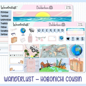WANDERLUST Hobonichi Cousin || Weekly Planner Sticker Kit, Hand Drawn, Travel, Vacation, Summer