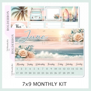 Kit d'autocollants mensuels 7 x 9 juin || Coucher de soleil sur la plage