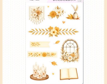 FALL VIEW Decorative Sticker Sheet || Cozy Fall Floral Planner Stickers, Aesthetic Vibe, Journal, Journaling Stickers