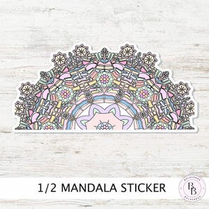 Half Mandala Sticker || Large Pastel Hand Drawn 3.4" x 7" Vinyl Sticker for Journals, Tablets & Planners