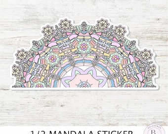 Half Mandala Sticker || Large Pastel Hand Drawn 3.4" x 7" Vinyl Sticker for Journals, Tablets & Planners