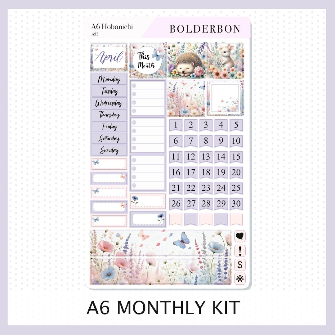 APRIL A6 Hobonichi || Spring Monthly Sticker Kit Planner Stickers - Etsy