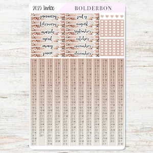 NOVO - 2025 HOBONICHI COUSIN Faixas de data de índice anual - Café || A5 Cousin, Dia livre, Cabeçalhos mensais, Adesivos de calendário, Ano em resumo
