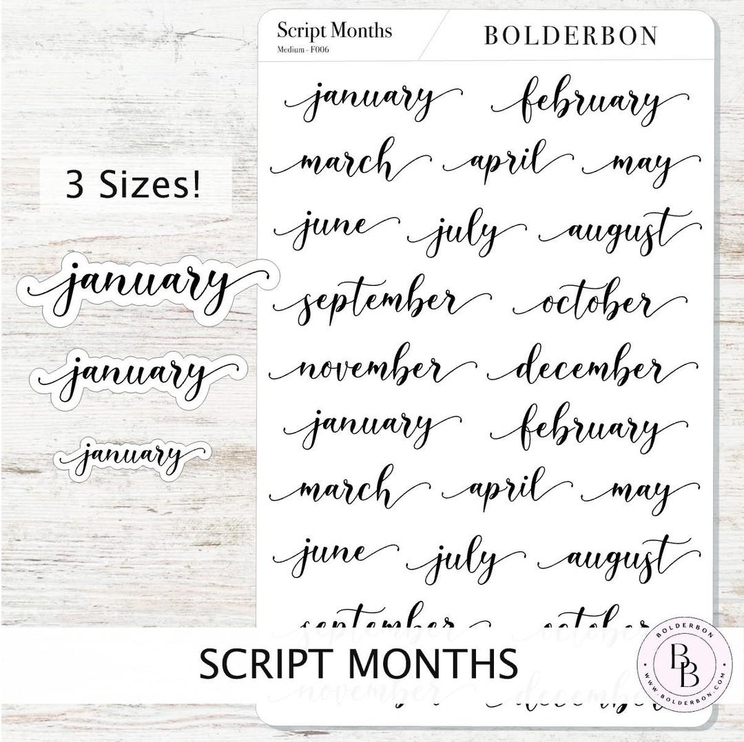 SCRIPT MONTH Planner Stickers Flourish, Minimal, Neutral, Header ...