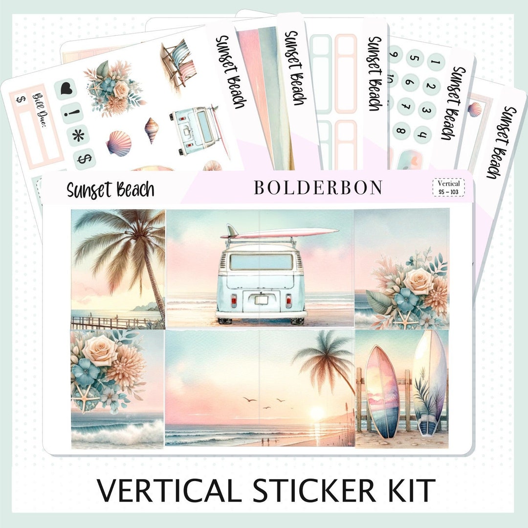 SUNSET BEACH || 7x9 Vertical Planner Sticker Kit - Etsy