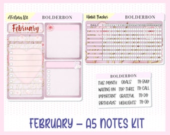 A5 NOTES KIT &quot;February&quot; || Planner Sticker Kit for Erin Condren Compact Vertical, Daily Duo, A5 Horizontal, Valentine, Love