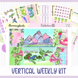 HUMMINGBIRDS Vertical Weekly Planner Sticker Kit || Spring, Birds, Erin Condren, Hourly