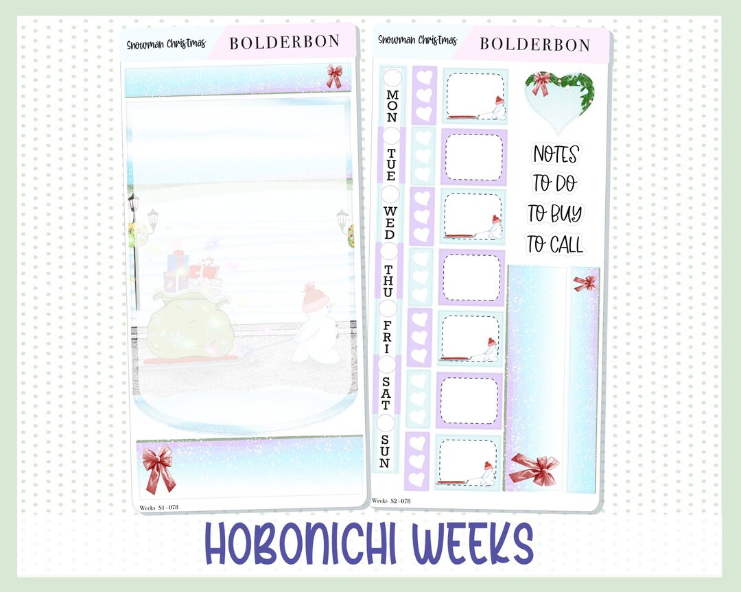 SNOWMAN CHRISTMAS Hobonichi Weeks Weekly Planner Sticker Kit, Holiday ...