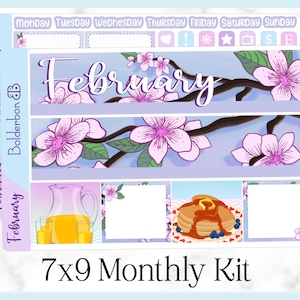 FEBRERO 7x9 Kit de pegatinas mensuales // Kit de pegatinas dibujadas a mano, Kit de planificación, Erin Condren, Recuerdos, Pegatinas de planificador