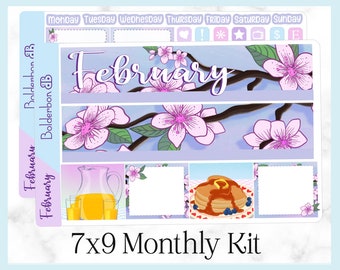 FEBRUARY 7x9 Monthly Sticker Kit || Hand Drawn Sticker Kit, Planner Kit, Erin Condren, Recollections, Planner Stickers