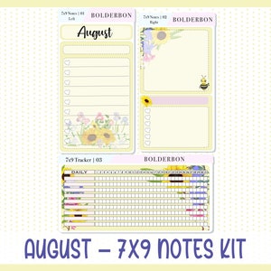 AUGUST 7x9 Notes Kit || Bee Delight, Planner Sticker Kit for Erin Condren Dashboard