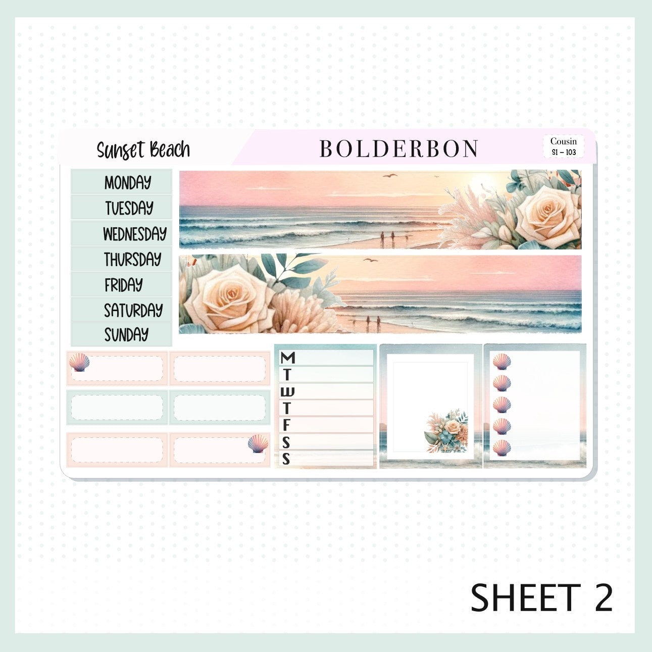 Sunset Beach • Hobonichi Cousin • Weekly Sticker Kit • Planner Stickers ...