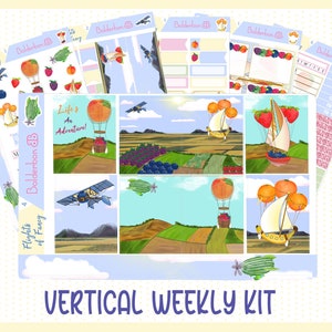 FLIGHTS OF FANCY // Kit adesivi agenda settimanale verticale Erin Condren, orario, funzionale, disegnato a mano